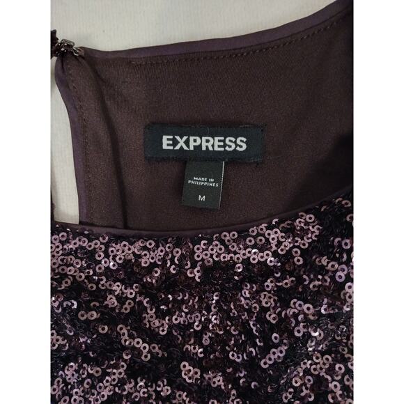 Sequins Strong Shoulder Mini Dress M Purple Holiday Party New Year Sparkle Shiny - Picture 14 of 16